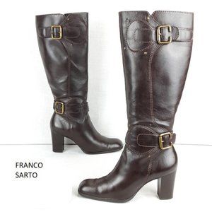 FRANCO SARTO BROWN HEELED LEATHER BOOTS ZIP
